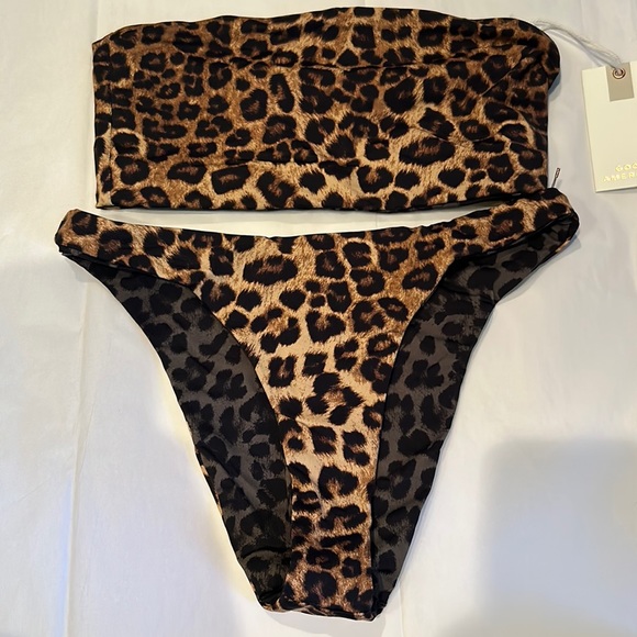 NWT GOOD AMERICAN leopard cheetah reversible print bikini size XS/S - Picture 4 of 14